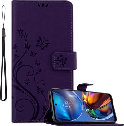 Cadorabo Hoesje geschikt voor Motorola MOTO E32 4G / E32S in Paars - Beschermhoes in bloemmotief met magnetische sluiting, standfunctie en kaartsleuven Book Case Cover Etui