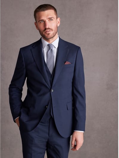 Next - Heren - Signature getextureerd slim-fit kostuumjasje van Italiaanse Tollegno-wol - Long - Blauw