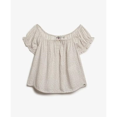 Superdry Geweven top met Korte Mouwen en Halve Knoopsluiting White Grootte: 38