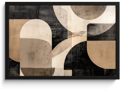 Poster in lijst - Fotolijst 60x40 cm - Posters - Abstract - Vormen - Modern - Beige - Posterlijst zwart - Decoratie - Wanddecoratie woonkamer - Muurdecoratie slaapkamer