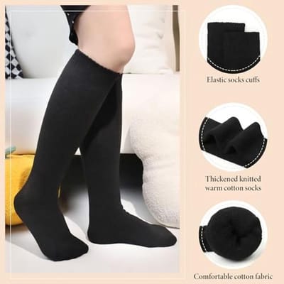 Tialfas 5 paar kniekousen voor dames, warme kniekousen voor dames, katoen, zacht, touch, zwart, comfortabel voor wandelen, outdoor, dagelijks gebruik en koude winter