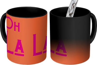 Magische Mok - Foto op Warmte Mokken - Koffiemok - Oh la la - Oranje - Roze - Scheeflettertype - Magic Mok - Beker - 350 ML - Theemok