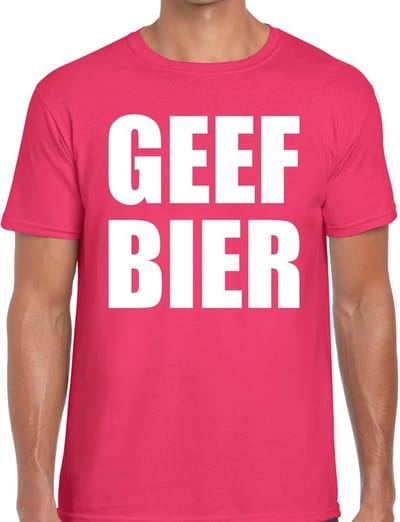 Geef Bier tekst t-shirt roze voor heren - heren feest t-shirts S