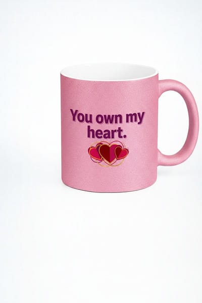 Roze Glitter Mok "You Own My Heart" met Hartjes | Romantisch Liefdescadeau