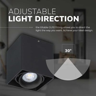 HOFTRONIC Vierkante LED Opbouwspot Esto - Kantelbaar - GU10 Fitting - Opbouwspot - Voor binnen - Vervangbare afdekring - Zwart