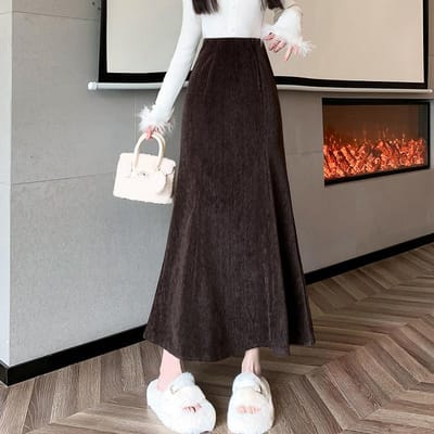 Elegante rok met kleine geur voor dames in de herfst Nieuwe high-waisted slanke fishtailrok Heupbedekkende lange rok XL bruin