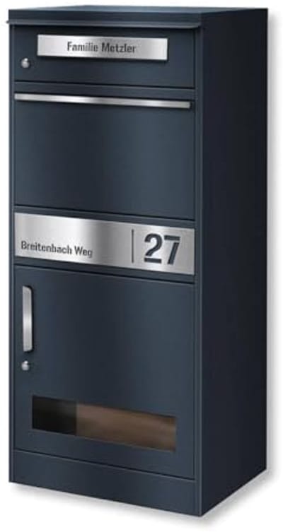 Pakketbox met kijkvenster en afsluitbaar vak, weerbestendig en veilig voor DHL-pakketten, met montagemateriaal