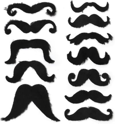 Pack van 12 Neppetjes voor Stikbeards, Fake Snorren en Volledige Baarden voor Carnaval, Halloween en Feesten, Inclusief 80 Lijmstickers