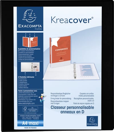 Exacompta 10x Kreacover Ringband in PP met 4 D-ringen van 30mm - A4 maxi - Zwart - 51842NE