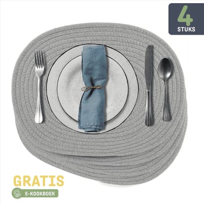 Sophie Nordinn® - Placemats Abisko - Katoen - Lichtgrijs - Set 4 stuks