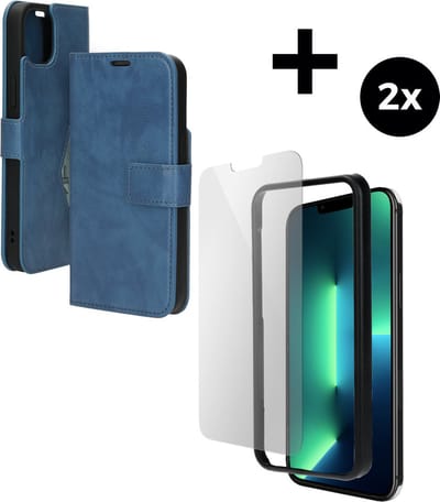 Mobiparts Classic Wallet hoesje geschikt voor Apple iPhone 14 Plus met 2 Screenprotectors van Gehard Glas - Blauw