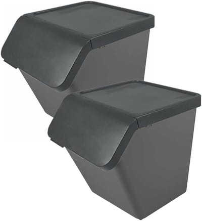 Sunware Sigma Home sorteer bak met deksel - 2x - afvalbak - antraciet - stapelbaar - 60L - 49 x 39 x 45 cm