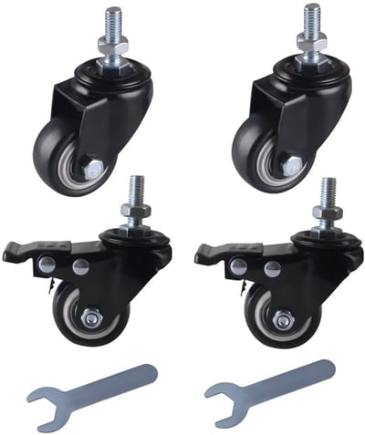 Set van 4 Zwenkwielen 40mm met Schroefdraad M8 voor Meubels en Werkbanken
