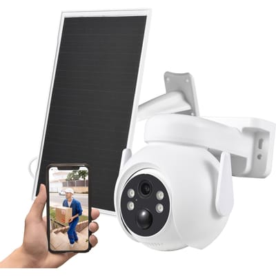 Draadloze Monitor Camera op Zonne-energie 3MP Wandmontage Slimme WiFi Camera IP66 Waterdicht Kleur Nachtzicht wit