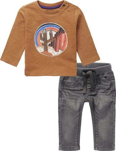 Noppies - Kledingset - 2delig - Broek Navoi Jeans Grey Denim - shirt Tadcaster Bistre met print - Maat 56