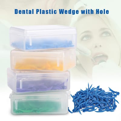 400 stuks wegwerpbare tandheelkundige plastic wiggen met gat, alle 4 maten, golfvormige wig white