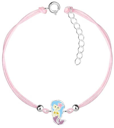 Joy|S - Zilveren zeemeermin bedel armband - mermaid bedel sterling zilver 925 - roze koord - th54
