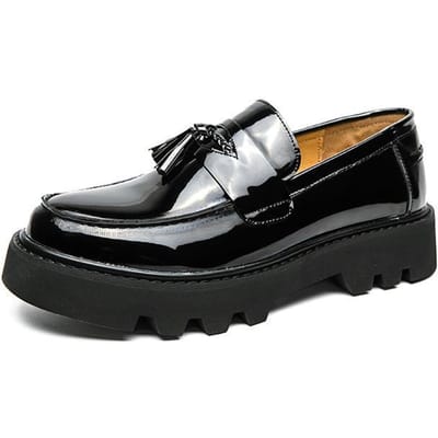 Chaussures en Cuir Respirant Brillant de Grande Taille pour Homme Gentleman Chaussures en Cuir Formelles pour Affaires Bout Rond Gland Semelle Épaisse Rehaussantes Mocassins pour Homme 45 black
