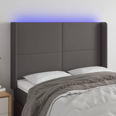 vidaXL - Hoofdbord - LED - 147x16x118/128 - cm - kunstleer - grijs