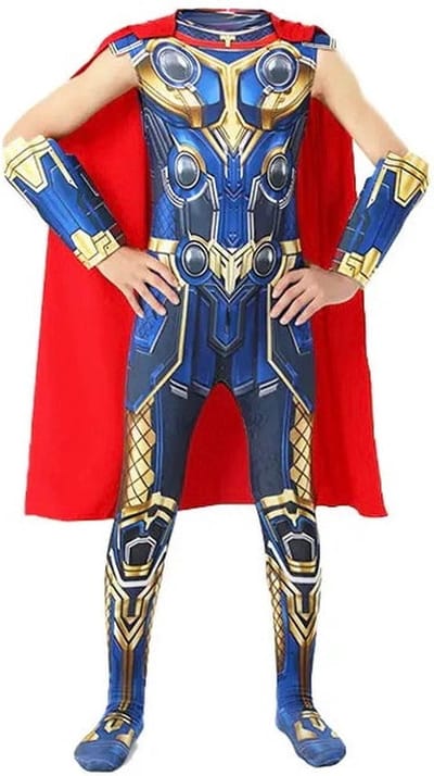 Superheldendroom - Thor met cape - 104 (3/4 Jaar) - Verkleedkleding - Superheldenpak