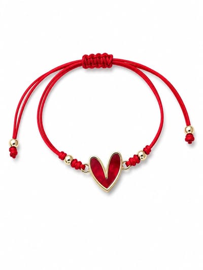 Armband Meisje- Touw Armband- Meisjes armbandje hartje- Tiener armband- Armband Hartje- Koordarmband- Rood- Goudkleurig- Touw- Kind- Cadeau Meisje-LiLaLove