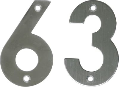 AMIG Huisnummer 63 - massief Inox RVS - 10cm - incl. bijpassende schroeven - zilver