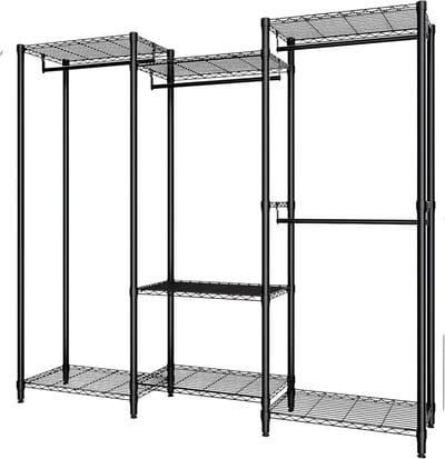 Kledingrek - Voor Slaapkamer of Kledingopslag - Vrijstaand, Verstelbare Planken en Hangstangen - Zwaar Uitgevoerd - zwart