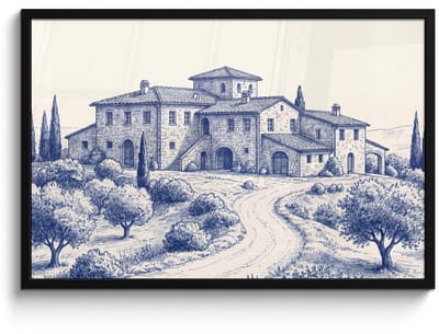 Poster in lijst - Fotolijst 90x60 cm - Posters - Rustiek - Landgoed - Blauw - Posterlijst zwart - Decoratie - Wanddecoratie woonkamer - Muurdecoratie slaapkamer