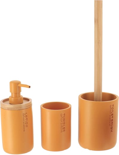 Tendance Badkamer accessoires set 3-delig - PS/bamboe - oranje - robuust - matte coating - luxe set