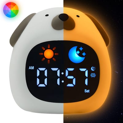 Maness® Hond Slaaptrainer - Kinderwekker - Slaapwekker - Met nachtlamp functie en wekker timer - Slaaphulp voor kinderen vanaf de peuter leeftijd - Ook leuk als nachtlampje voor baby's