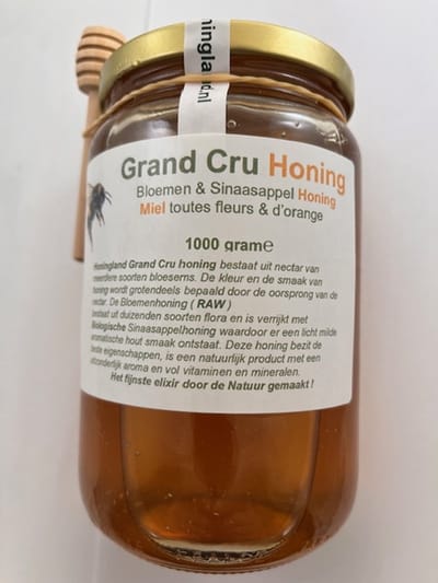 Honingland : Grand Cru Bloemen & Sinaasappel Honing, Miel toutes fleurs & d’orange.   1000 gram