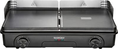 SILVERCREST® KITCHEN TOOLS Tafel BBQ - Grilloppervlak: 24,7 x 28,2 x 1,58 cm - Vermogen: 1.800/2.200 W - Traploos instelbare temperatuur - 5 vermogensniveaus - Grillplaten met grill- of plancha-oppervlak