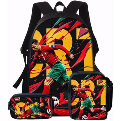 3 stuks Voetbal Vlam Print Rugzak Lichtgewicht Dagelijks Grote Capaciteit Schooltas Reistas met Schoudertas Etui Cadeau