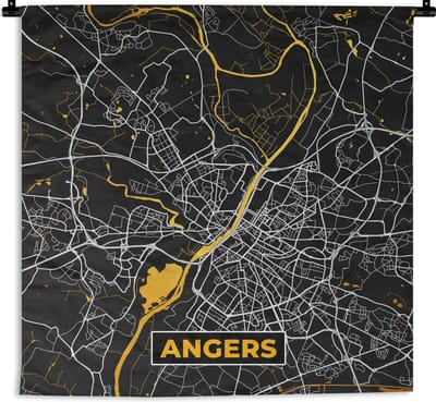 Wandkleed - Wanddoek - Angers – Plattegrond – Frankrijk – Kaart – Stadskaart - 180x180 cm - Wandtapijt