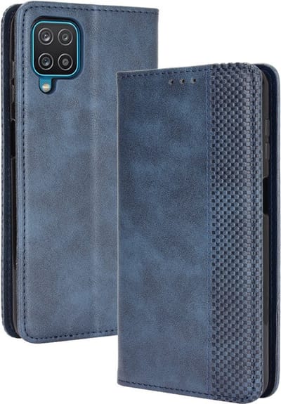 Coverup Hoesje - Geschikt voor Samsung Galaxy A12 Hoesje - Coverup Vintage Style Book Case - Blauw