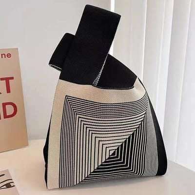 Sacs à main en tricot faits à la main pour femmes, mini sac à poignet avec nœud, sac fourre-tout décontracté coréen, sacs de courses réutilisables white