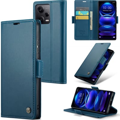 CaseMe Wallet Case met RFID Bescherming en Magneetsluiting voor Redmi Note 12 Pro 5G / Poco X5 Pro 5G _ Blauw