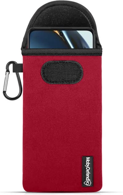 MobyDefend Hoesje - Geschikt voor OnePlus Nord CE 3 Lite - Neopreen Pouch Met Karabijnhaak - Insteek - Riemlus - Rood