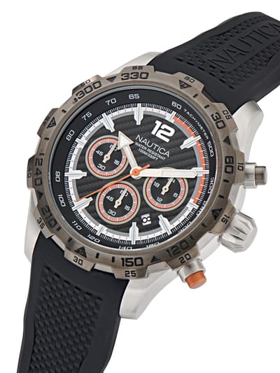 Nautica Nst Kwarts Analoog Horloge Gunmetal Case: 100% Roestvrij Staal | Armband: 100% Siliconen 46 mm NAPNSS402
