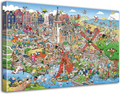 Zoekplaat 222 Spreekwoorden en Gezegden - Roland Hols - Unieke cartoon op canvas - 30 x 40 cm - Houten frame 4 cm dik