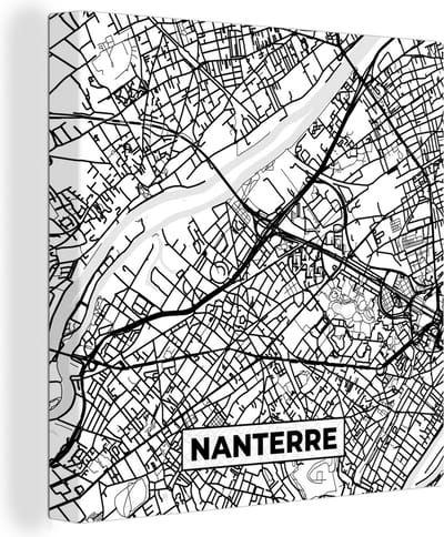 Canvas Schilderij Frankrijk - Kaart - Nanterre - Plattegrond - Stadskaart - Zwart wit - 20x20 cm - Wanddecoratie