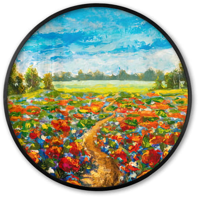 Poster in lijst Rond - Fotolijst 60x60 cm - Posters - Schilderij - Olieverf - Bloemen - Natuur - Ronde posterlijst zwart - Decoratie - Wanddecoratie woonkamer - Muurdecoratie slaapkamer