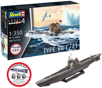 Revell Modelbouwpakket Militaire voertuigen - 75154 Duitse Onderzeeër Type VII C/41 - WWII U-boot - Starter Kit Plastic - 1:350 - Modelbouw