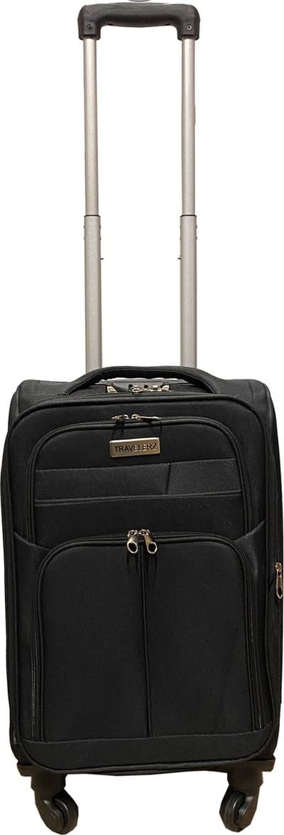 Handbagage reiskoffer met wielen softcase 42 liter - met cijferslot - expender - voorvakken - zwart