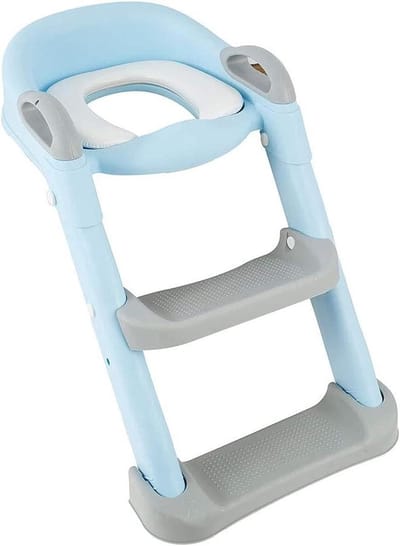 Kinder Potty Trainer - Zindelijkheidstrainer Zitting - Zelfstandig Toiletgebruik - Verstelbare Pedaalhoogte - 1-7 Jaar - Blauw