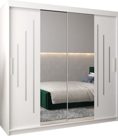 InspireMe - Kledingkast met 2 schuifdeuren, Modern-stijl, Een kledingkast met planken en een spiegel (BxHxD): 200x200x62 - MALTESE I 200 Wit Mat