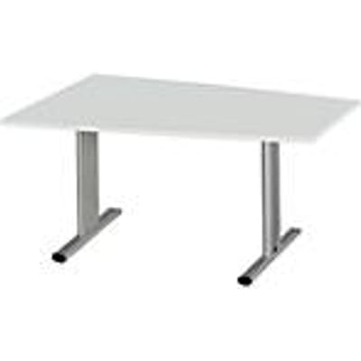 Schäfer Shop  Select Vergadertafel Planova, tonvormig, 1400 x 800/1000 mm, lichtgrijs, accentlijst blank aluminium