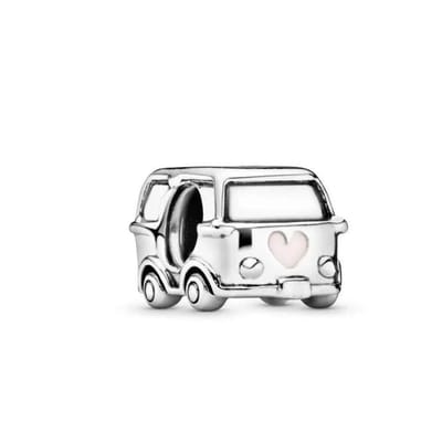 Fler® | Bedel | Past op populaire bedel armbanden (standaard-3mm) | armbandbedel | Camper Van Bedel | Auto Charm | 925 Sterling Zilver | Roze emaille | Armband Kraal | Verjaardagscadeau, Moederdag Geschenk | Valentijn kado