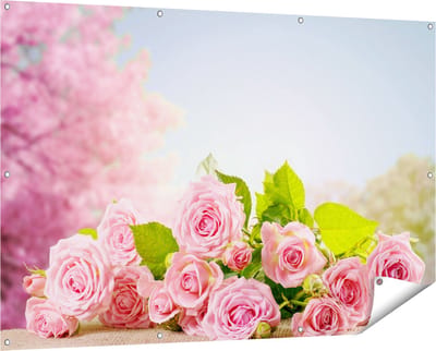 Gards Tuinposter Boeket Roze Rozen Bloemen - 150x100 cm - Tuindoek - Tuindecoratie - Wanddecoratie buiten - Tuinschilderij