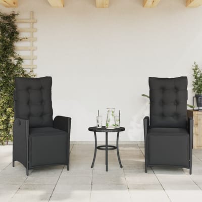 vidaXL - 3-delige - Bistroset - met - kussens - poly - rattan - zwart